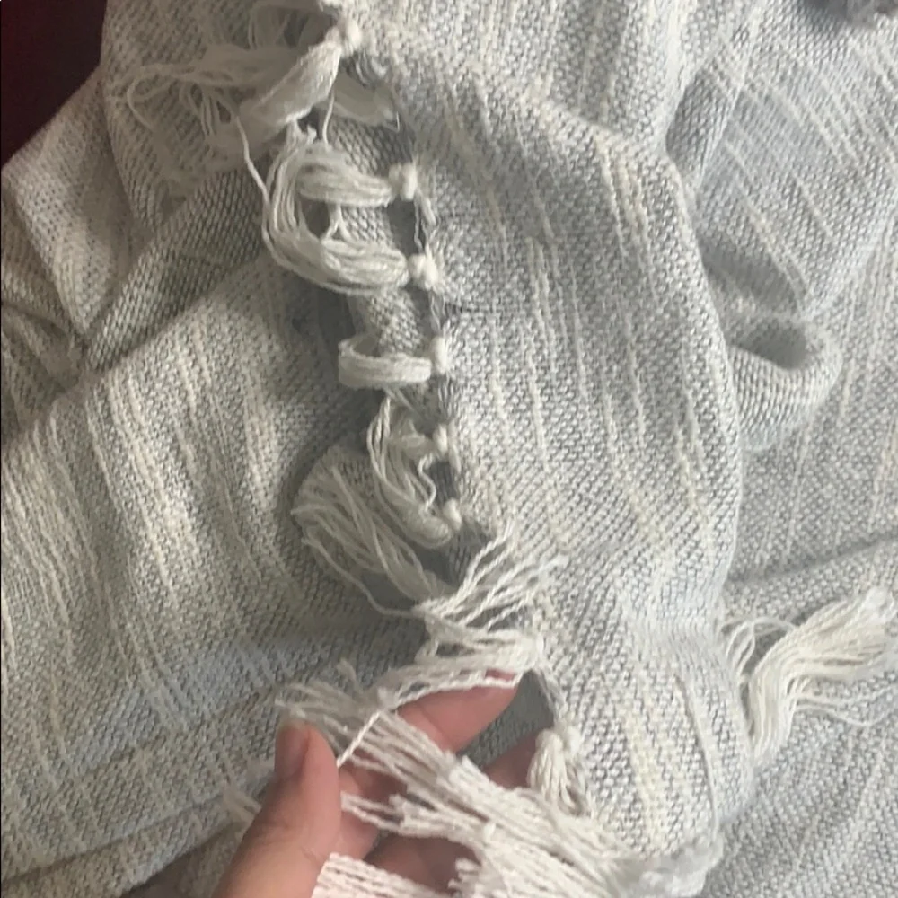 Gray and white Pom Pom fringe throw‎